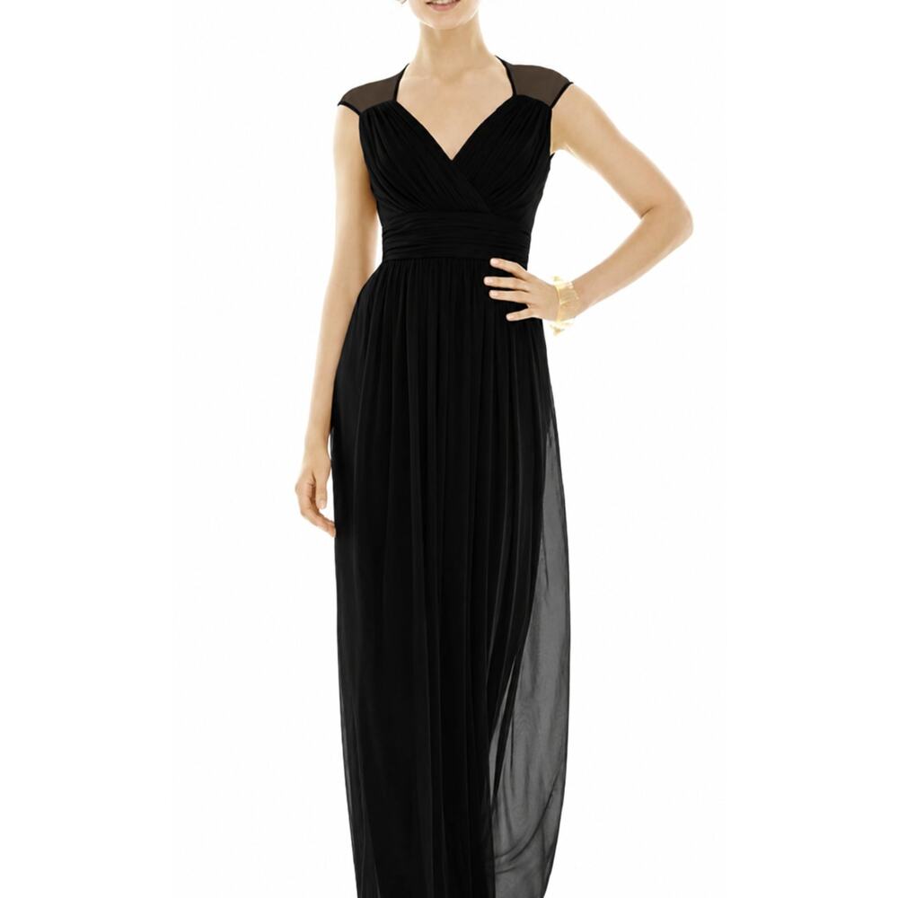 NEW! Alfred Sung Women's 10 Chiffon V-Neck Maxi Black Dress $231 msrp J2-11